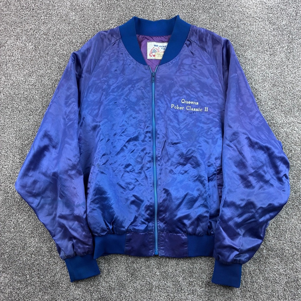 Vintage Four Queens Las Vegas Jacket Mens 2XL Purple Iridescent Poker Bomber